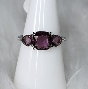 Sz 8 Ring .925 Solid Sterling Silver Lab Created Amethyst